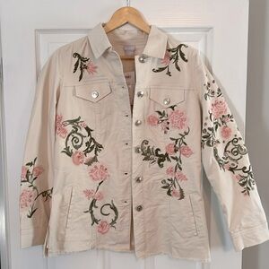 NWT Chico’s Mid Length Natural Cream Leopard Denim Shacket Size Medium 8